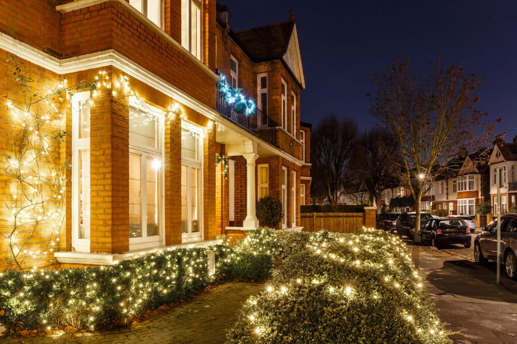 House decorated for Christmas in London